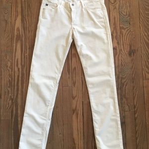 AG Adriano Goldschmied The Stilt Cigarette Leg, White (Snow) Corduroy Jeans, 28R